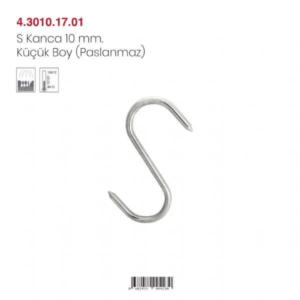 S Kanca 10 mm. Küçük Boy (Paslanmaz)