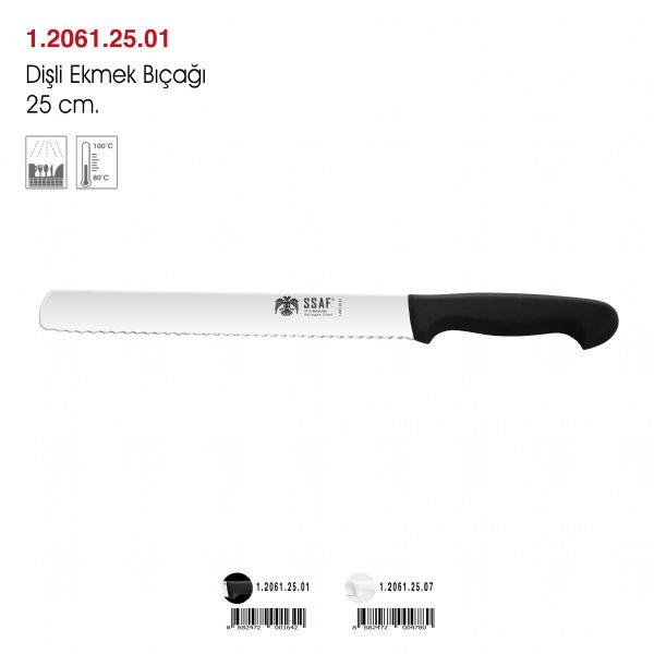 Dişli Ekmek Bıçağı Siyah 25 cm.