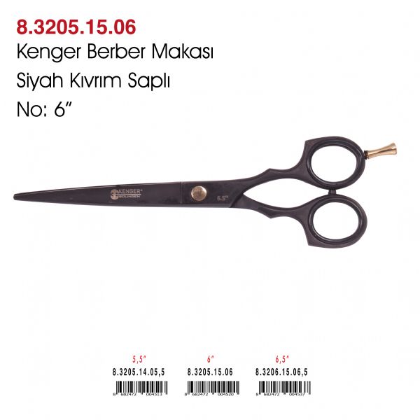 Kenger Berber Makası Siyah Kıvrım Saplı No:6''