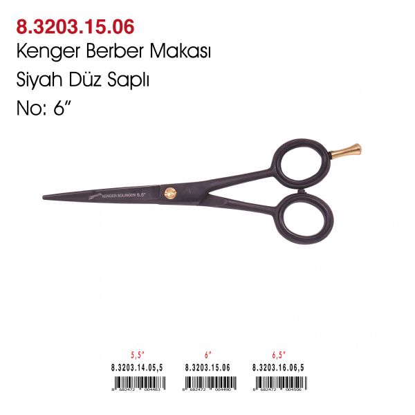 Kenger Berber Makası Siyah Düz Saplı No:6