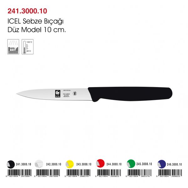 ICEL Sebze Bıçağı Düz Model Siyah 10 cm.