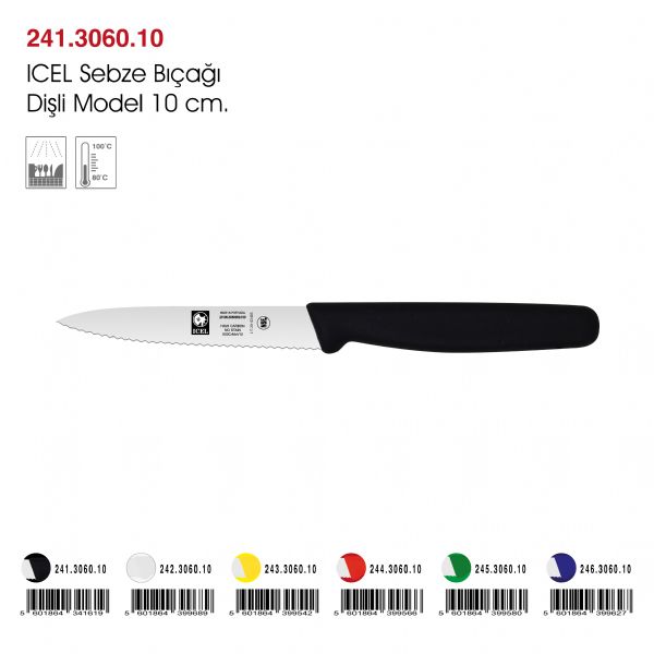 ICEL Sebze Bıçağı Dişli Model Siyah 10 cm.