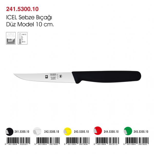 ICEL Sebze Bıçağı Düz Model Siyah 10 cm