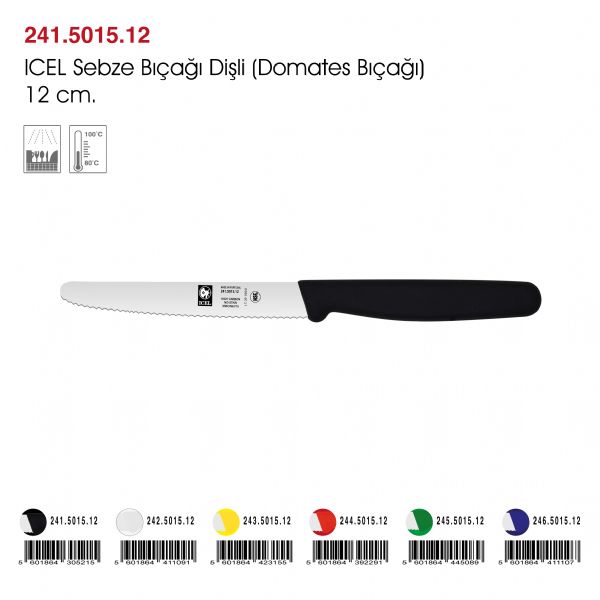 ICEL Sebze Bıçağı Dişli (Domates Bıçağı) Siyah 12 cm.