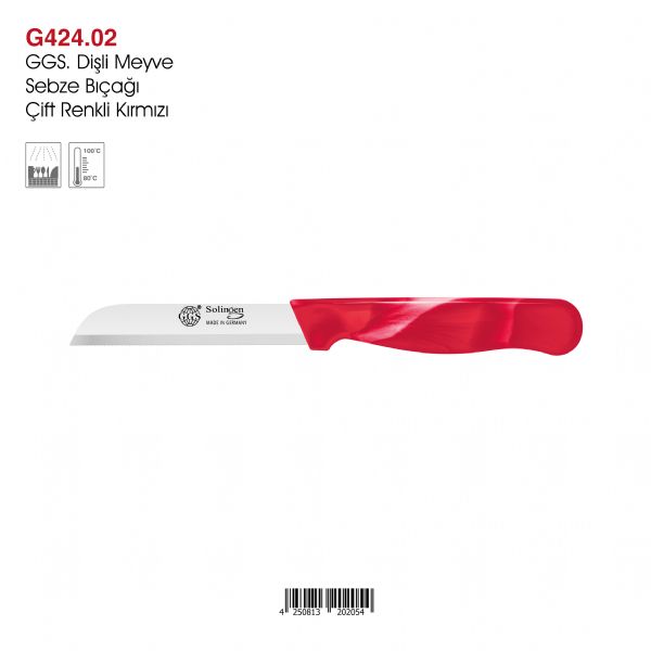 GGS Dişli Meyve Sebze Bıçağı Çift Renkli Kırmızı