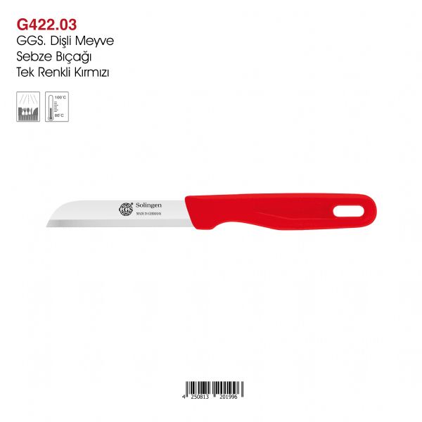 GGS Dişli Meyve Sebze Bıçağı Tek Renkli Kırmızı