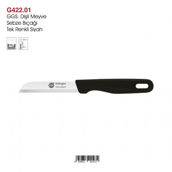 GGS Dişli Meyve Sebze Bıçağı Tek Renkli Siyah