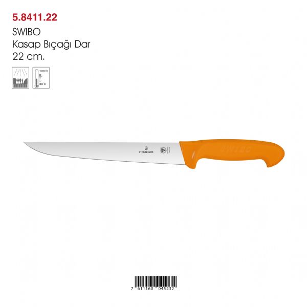 SWIBO Kasap Bıçağı Dar Model 22 cm.